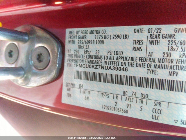 1FMCU0KZ7NUA39046 Ford Escape Sel Plug-in Hybrid