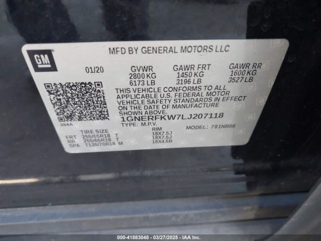 1GNERFKW7LJ207118 Chevrolet Traverse Fwd Ls