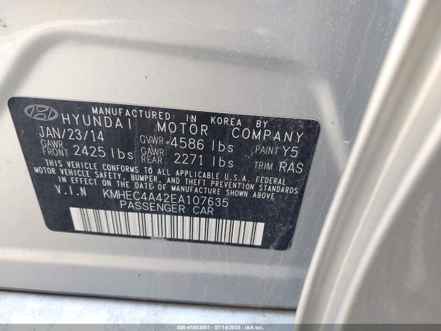 Hyundai Sonata 2014 KMHEC4A42EA107635 Image 9