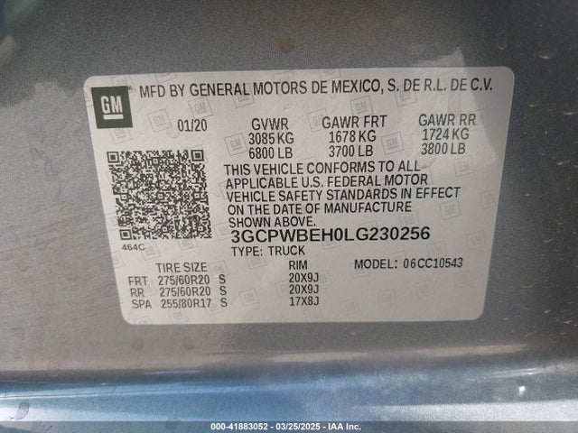 3GCPWBEH0LG230256 Chevrolet Silverado 1500 2wd  Short Bed Custom