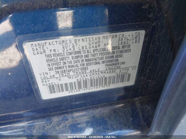 3N1AB7AP0JY219893 Nissan SENTRA SV