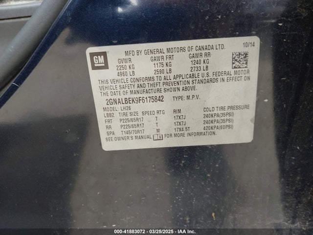 2GNALBEK9F6175842 Chevrolet EQUINOX 1LT