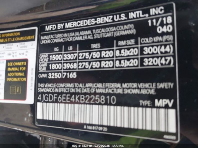 4JGDF6EE4KB225810 Mercedes-Benz Gls 450 4matic