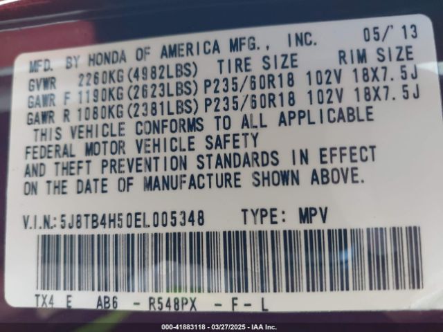 5J8TB4H50EL005348 Acura RDX