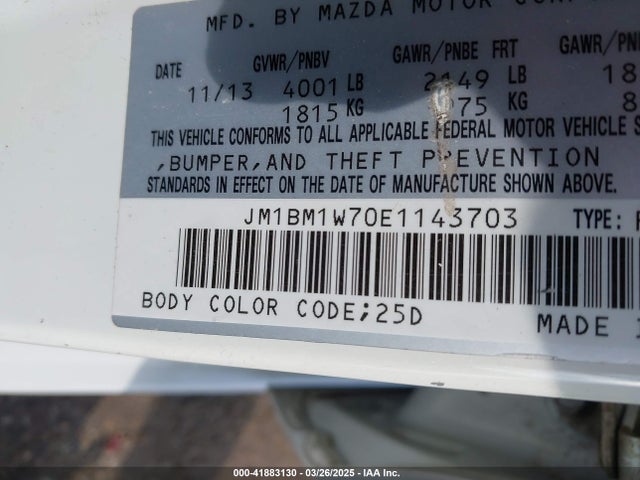 JM1BM1W70E1143703 Mazda Mazda3 I Grand Touring