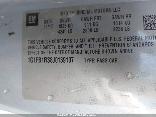 1G1FB1RS8J0139107 Chevrolet Camaro 1lt