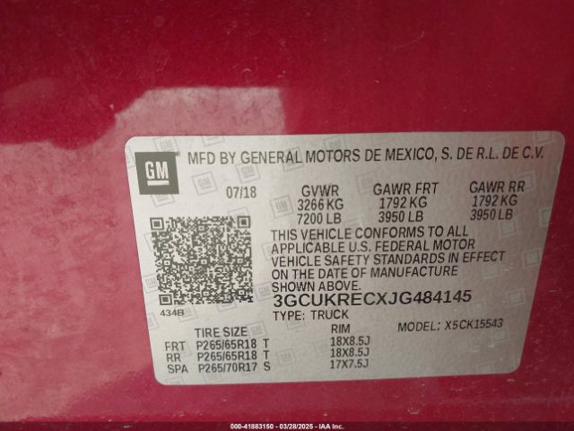 3GCUKRECXJG484145 Chevrolet Silverado 1500 2lt