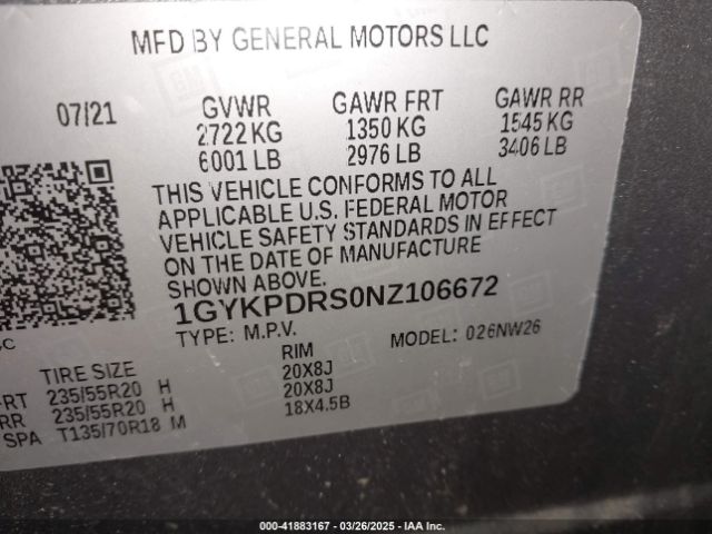1GYKPDRS0NZ106672 Cadillac Xt6 Awd Premium Luxury
