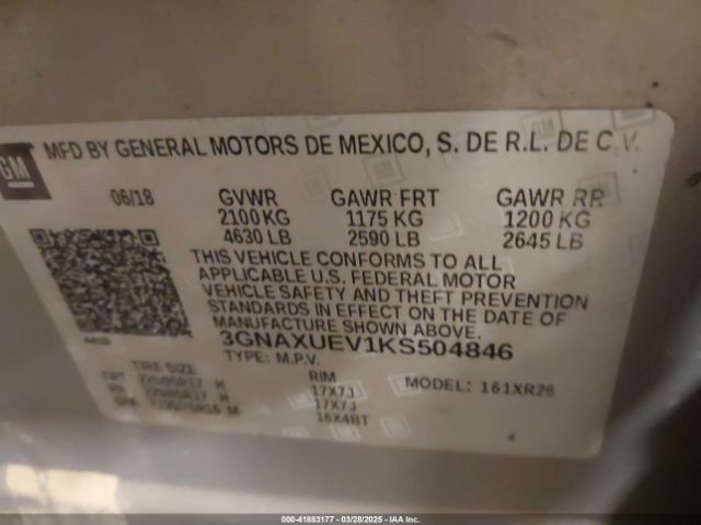 3GNAXUEV1KS504846 Chevrolet EQUINOX LT