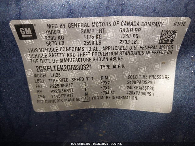 GMC lea - e85 max, aluminum 2016 2GKFLTEK2G6230321 Image 9