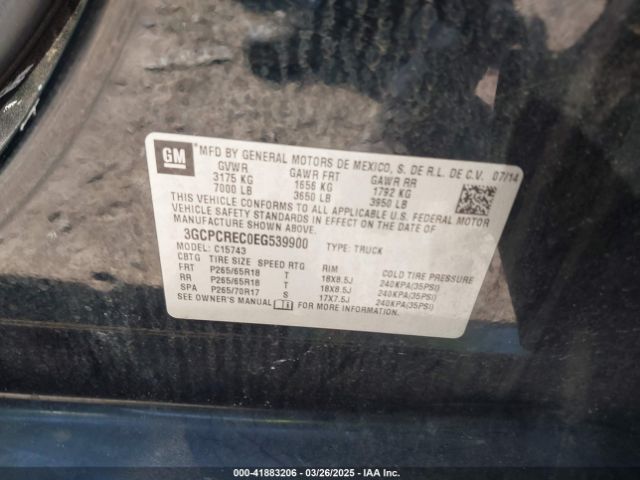 3GCPCREC0EG539900 Chevrolet Silverado 1500 1lt