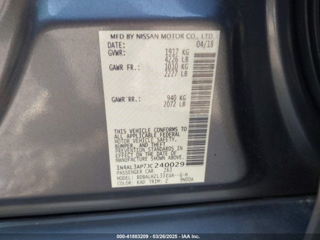 1N4AL3AP7JC240029 Nissan Altima 2.5 Sr