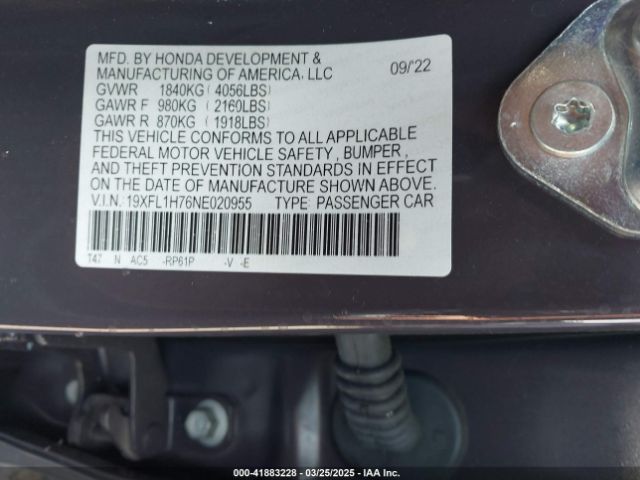 19XFL1H76NE020955 Honda Civic Ex-l
