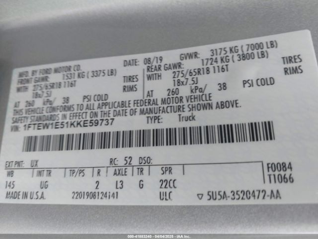 1FTEW1E51KKE59737 Ford F-150 Xlt