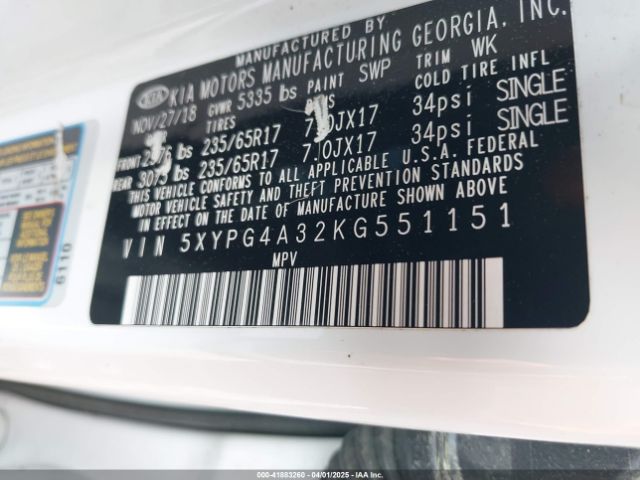 5XYPG4A32KG551151 KIA Sorento 2.4l Lx