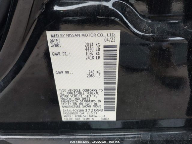 1N4AL4CV1NN372098 Nissan Altima Sr Vc-turbo Fwd