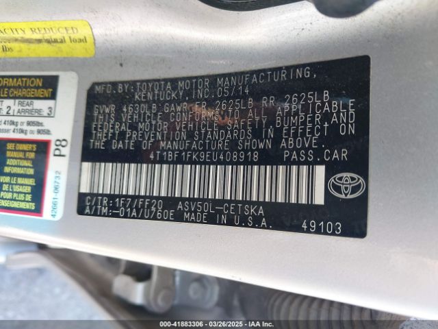 4T1BF1FK9EU408918 Toyota Camry Se Sport