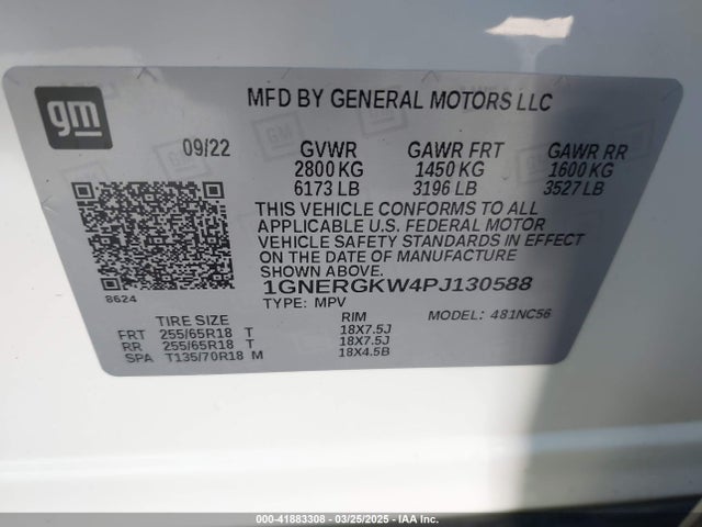 1GNERGKW4PJ130588 Chevrolet Traverse Fwd Lt Cloth