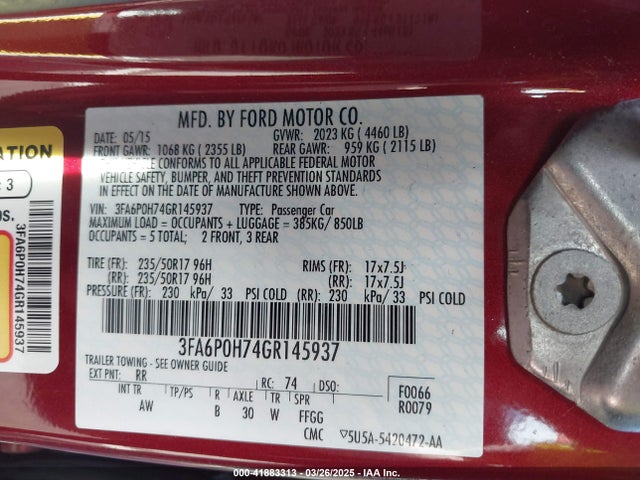 3FA6P0H74GR145937 Ford FUSION SE