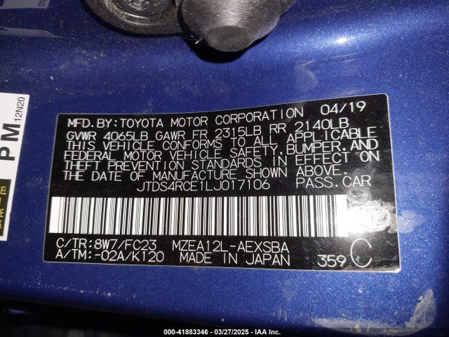JTDS4RCE1LJ017106 Toyota COROLLA SE