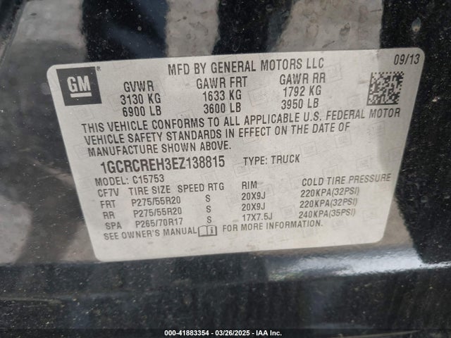 1GCRCREH3EZ138815 Chevrolet Silverado 1500 1lt