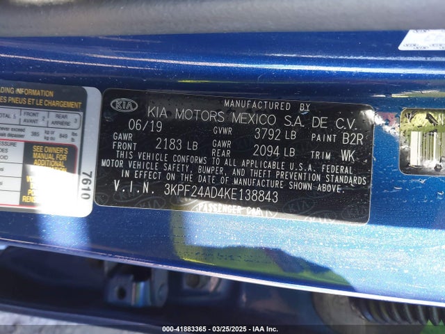3KPF24AD4KE138843 KIA Forte Lxs