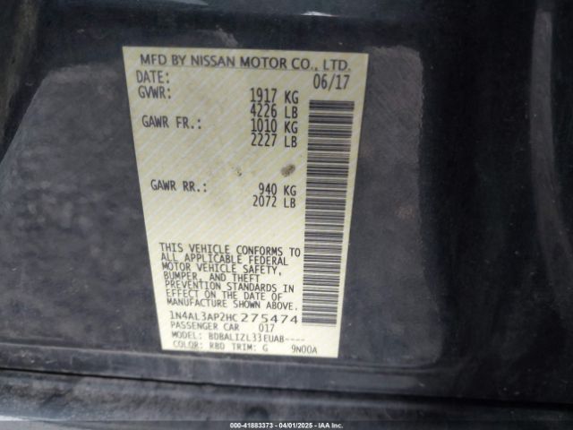 1N4AL3AP2HC275474 Nissan Altima 2.5 Sv