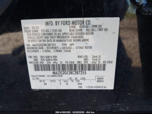 MAJ3S2GE2KC287255 Ford Ecosport Se