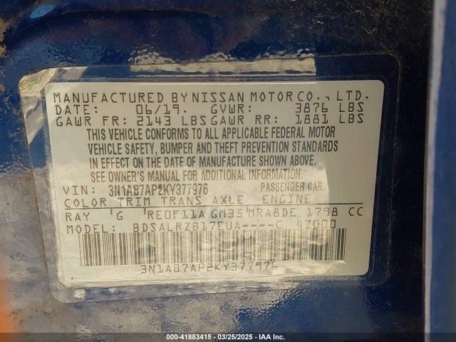 Nissan SENTRA SR 2019 3N1AB7AP2KY377976 Image 9