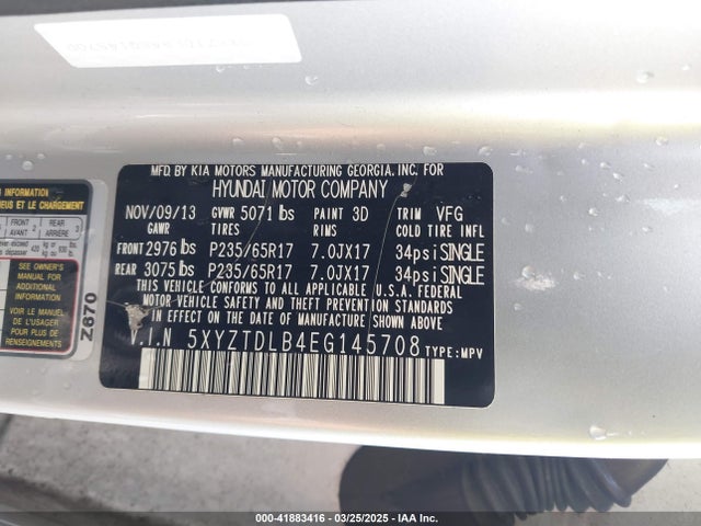 5XYZTDLB4EG145708 Hyundai Santa Fe Sport 2.4l