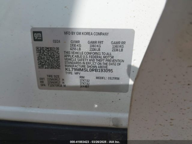 KL79MMSL0RB193095 Chevrolet Trailblazer Fwd Ls