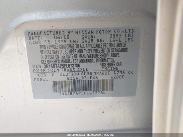 3N1AB7AP5FL673786 Nissan SENTRA SV
