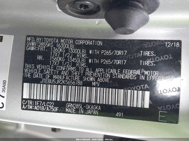 JTEBU5JR2K5656788 Toyota 1gr-fe