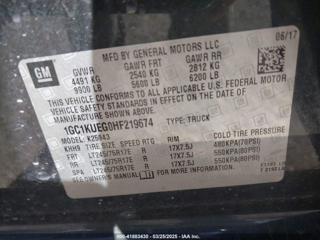 1GC1KUEG0HF219674 Chevrolet Silverado 2500hd Wt