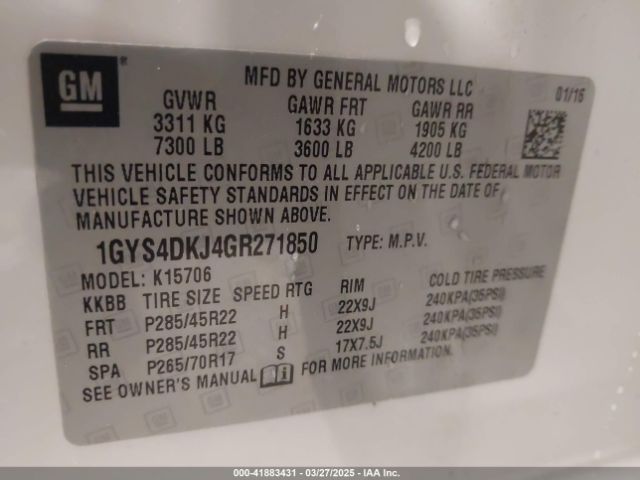 1GYS4DKJ4GR271850 Cadillac Escalade Platinum