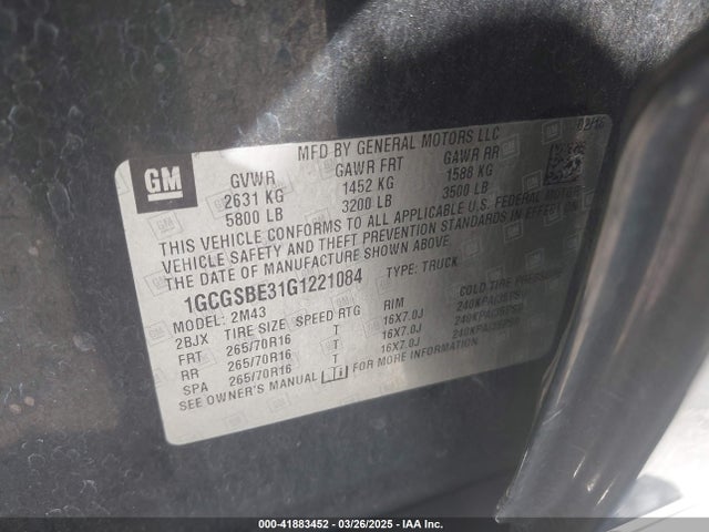 1GCGSBE31G1221084 Chevrolet Colorado Wt