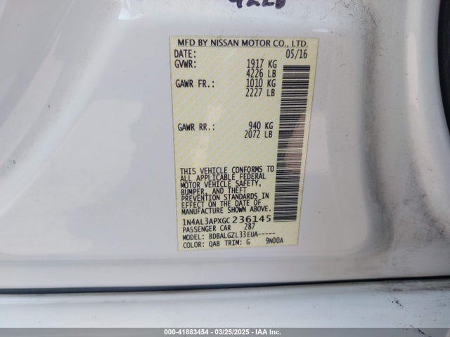 1N4AL3APXGC236145 Nissan Altima 2.5 S