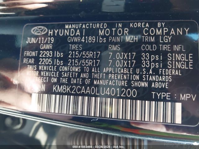 KM8K2CAA0LU401200 Hyundai Kona Sel