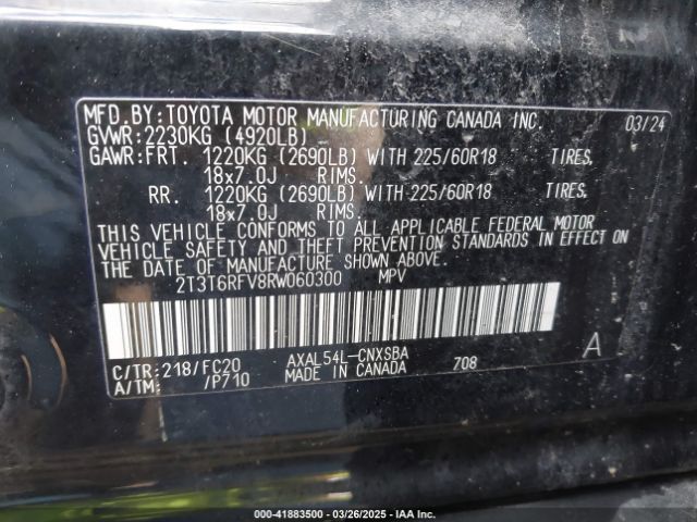 2T3T6RFV8RW060300 Toyota Rav4 Hybrid Se