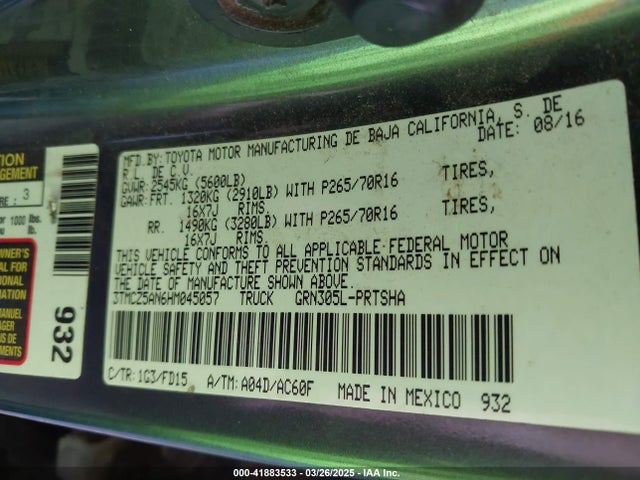 3TMCZ5AN6HM045057 Toyota Tacoma Trd Off Road