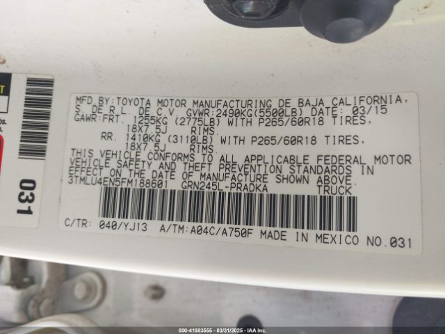 3TMLU4EN5FM188601 Toyota Tacoma Base V6