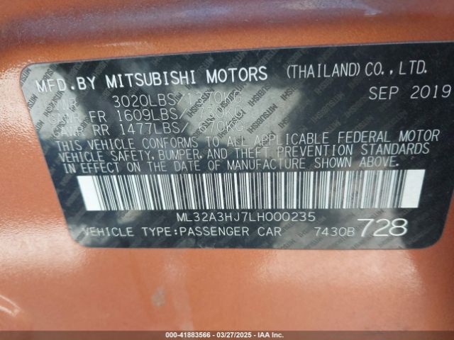 ML32A3HJ7LH000235 Mitsubishi MIRAGE SE