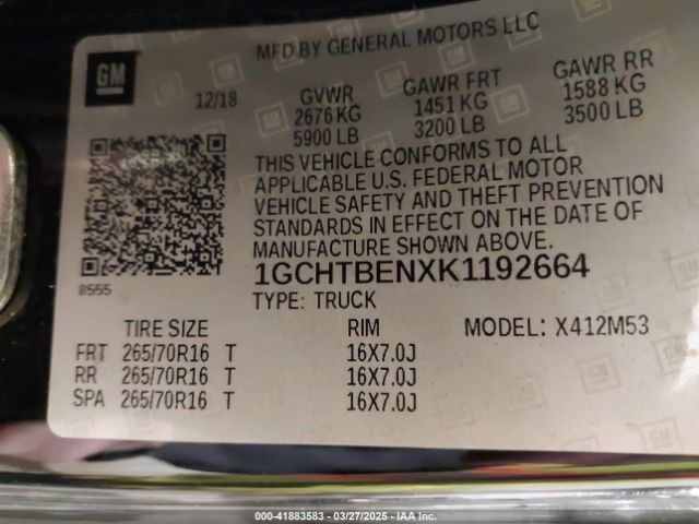 1GCHTBENXK1192664 Chevrolet Colorado Wt