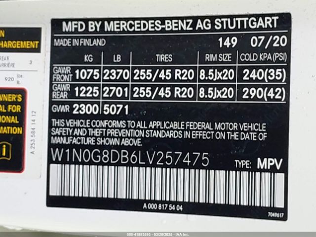 W1N0G8DB6LV257475 Mercedes-Benz GLC 300