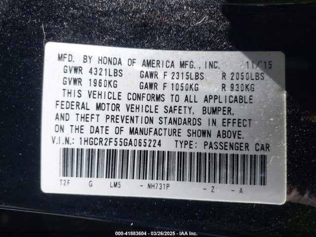1HGCR2F55GA065224 Honda Accord Sport