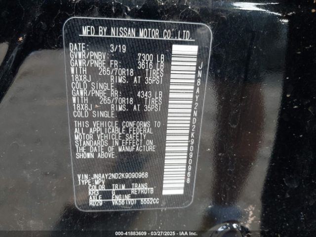 JN8AY2ND2K9090968 Nissan ARMADA SV