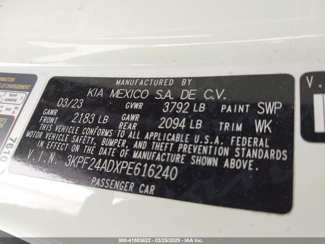 3KPF24ADXPE616240 KIA Forte Lxs