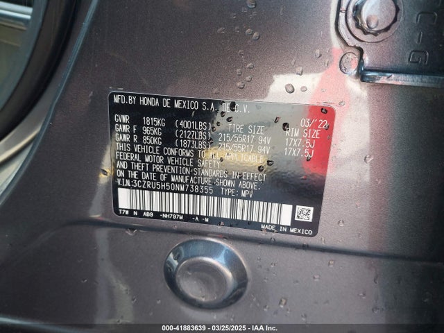 3CZRU5H50NM738355 Honda Hr-v 2wd Ex