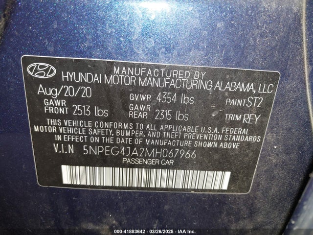 Hyundai SONATA SE 2021 5NPEG4JA2MH067966 Image 9