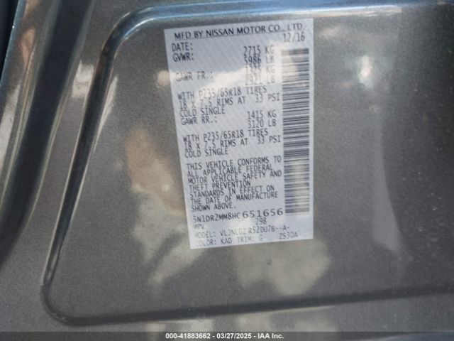 5N1DR2MM8HC651656 Nissan Pathfinder Sl